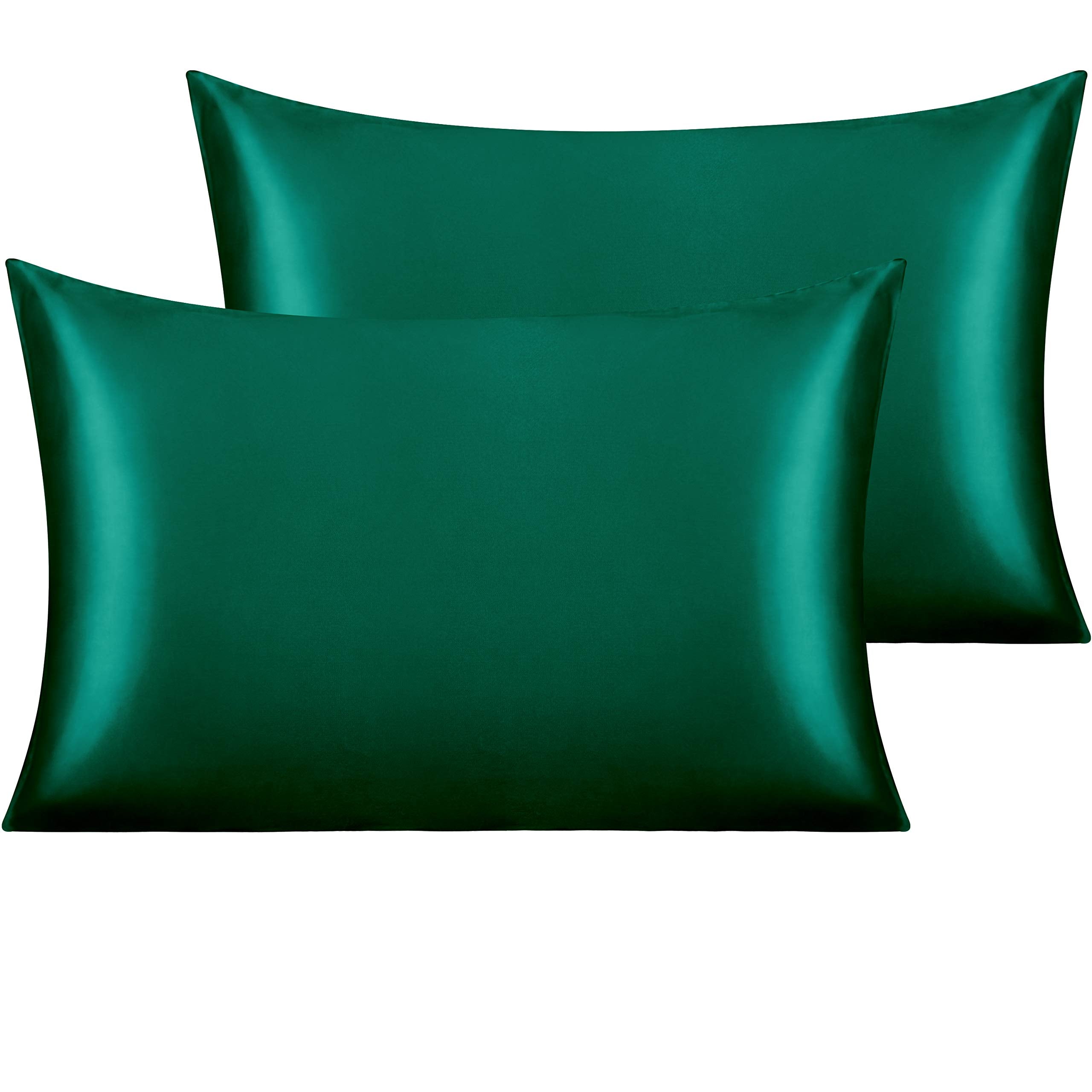 Ntbay 2 Pack Satin Queen Pillowcases For Hair And Skin, Luxurious And Silky Pillow Cases With Envelope Closure, 20X30 Inches, Dark Green